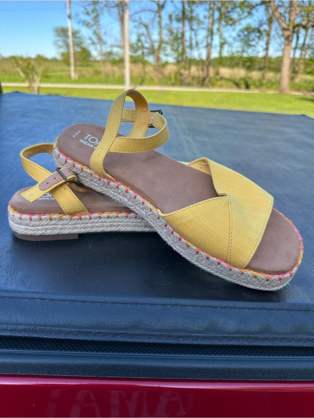 Toms Womens Abby Braided Espadrille Pineapple Yellow Flatform Sandal US W 10 New